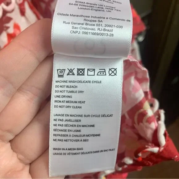 Farm Rio size XS romantic orchard tiered midi dress pink red white - Picture 10 of 15